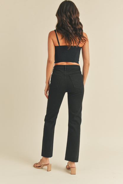 Cut Off Straight Leg Jeans in Black