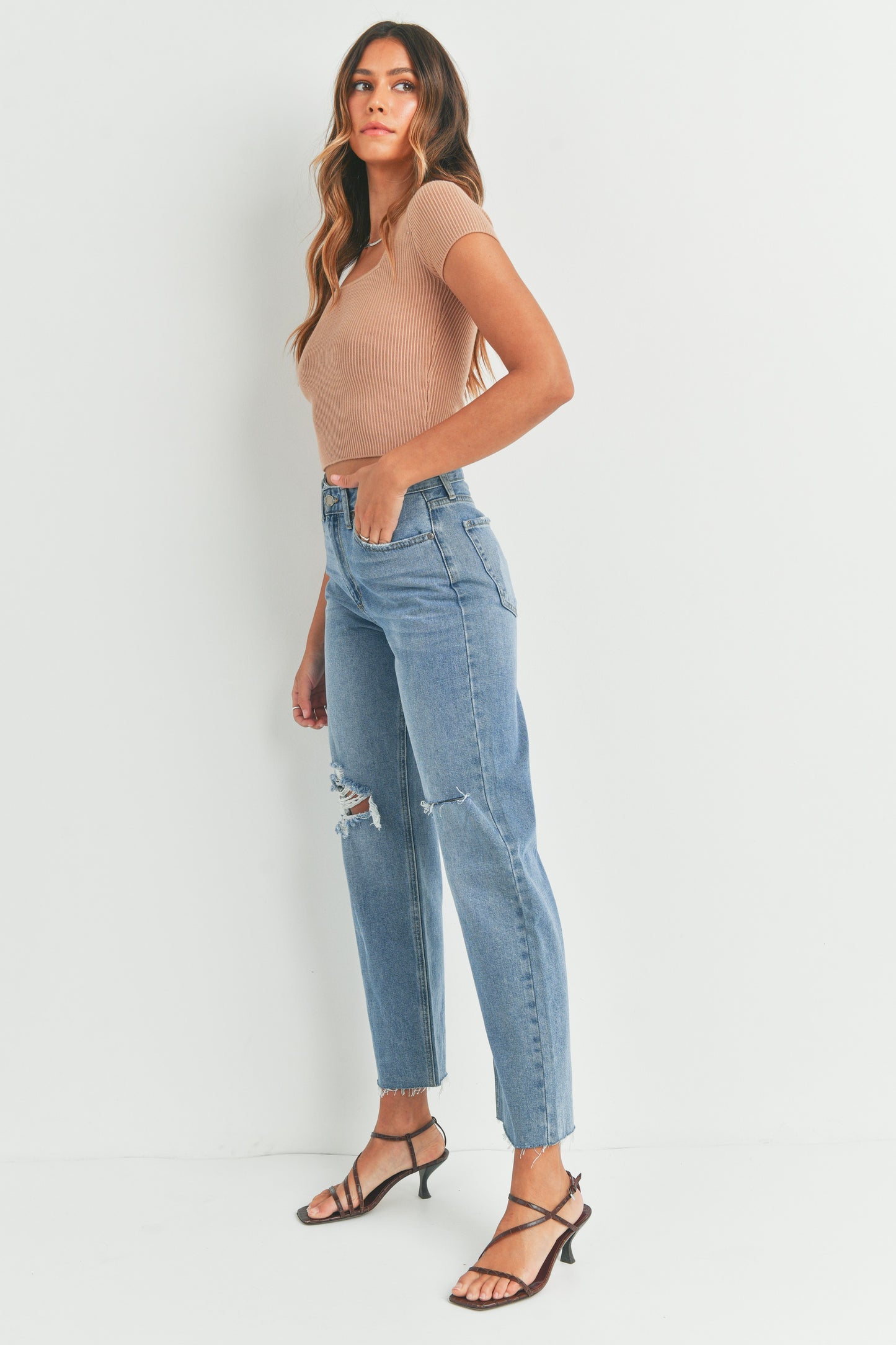 Knee Cut Out Straight Leg Jeans