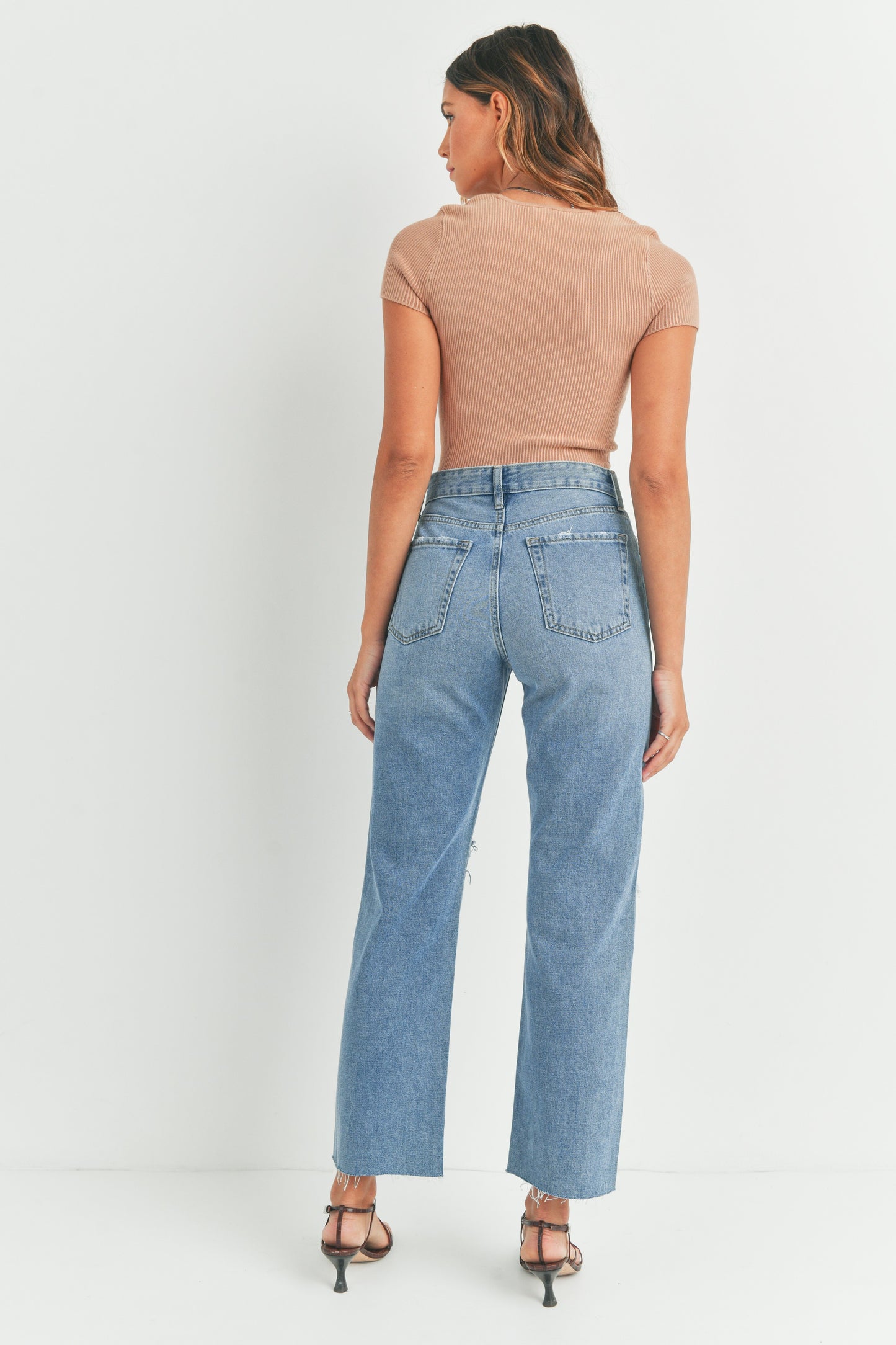 Knee Cut Out Straight Leg Jeans