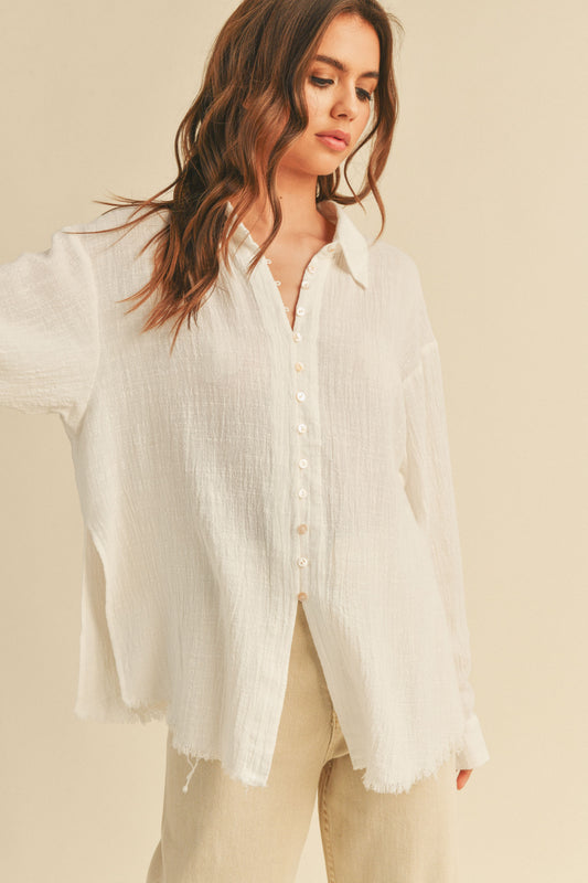 Ivory Gauze Button Down Top
