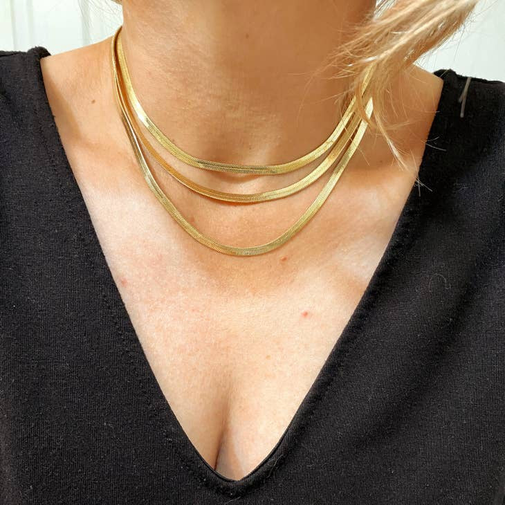 4mm Herringbone 18k Gold Filled Necklace