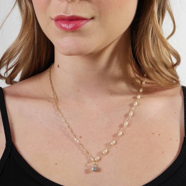 Pearls & Cubic Zirconia 18k Gold Filled Necklace