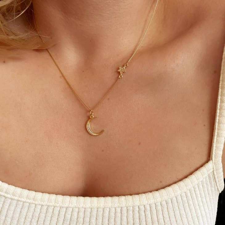 Star Charm & Crescent Moon 18k Gold Filled Necklace
