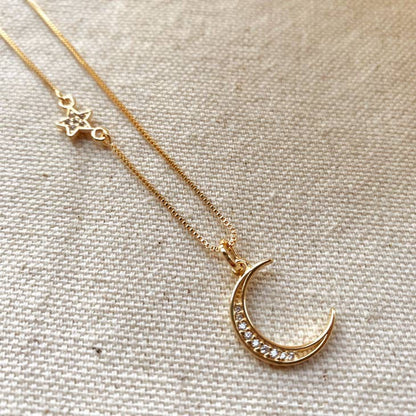 Star Charm & Crescent Moon 18k Gold Filled Necklace