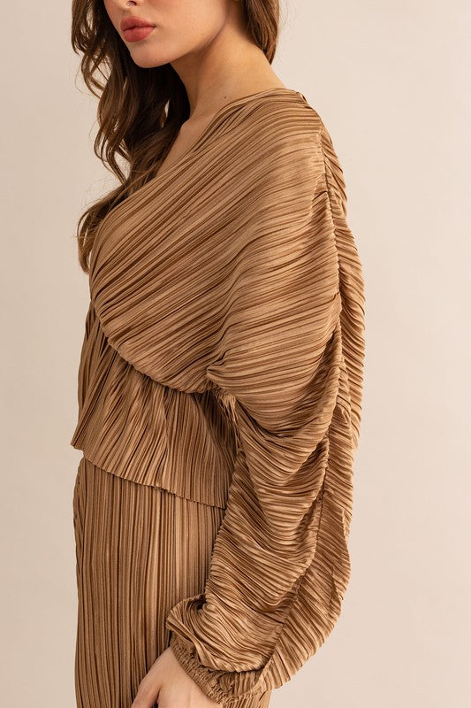 Pleated Kimono Top in Cinnamon