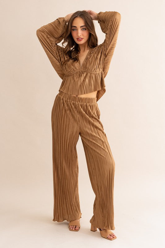 Pleated Kimono Top in Cinnamon