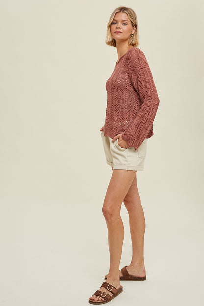 Crochet Sweater with Scallop Hem in Burl Wood