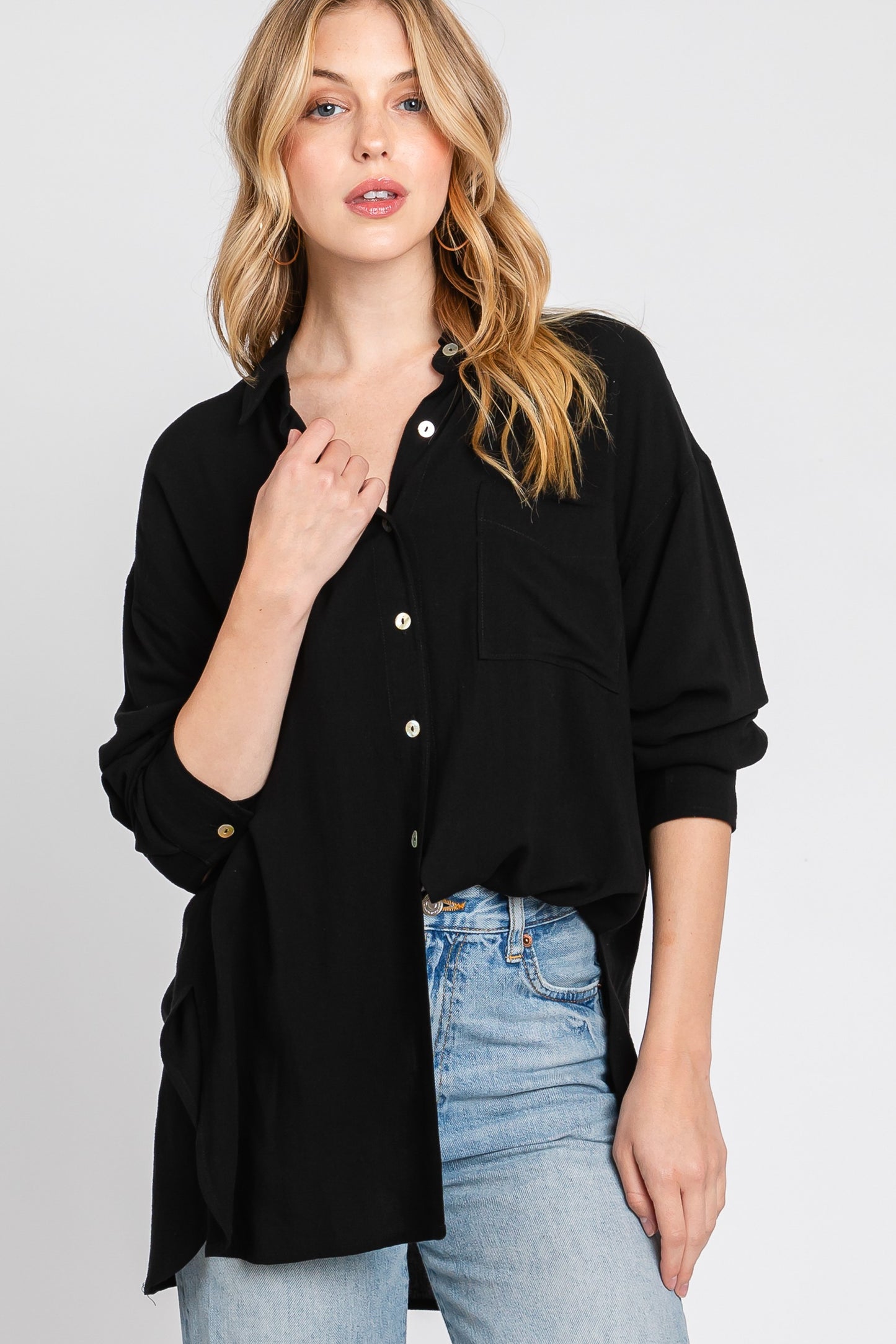 Black Button Down Top