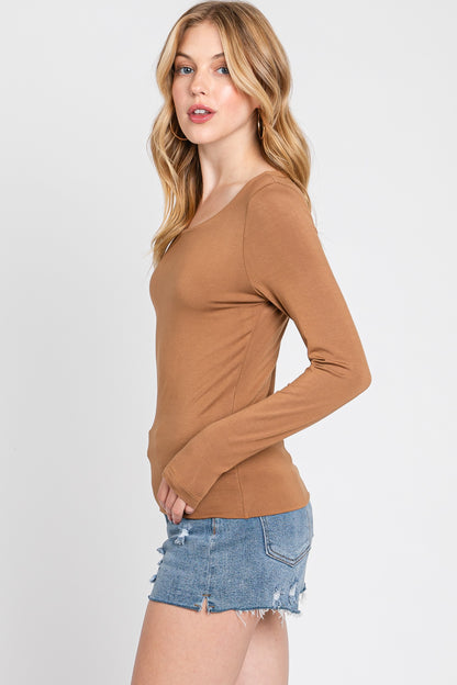 Cinnamon Basic Rounded Neck Top