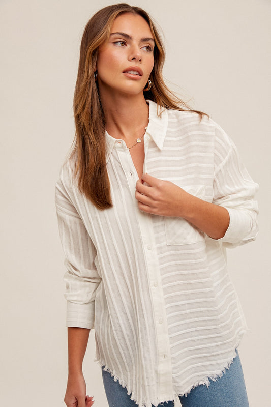 Textured Fray Cotton Buttondown