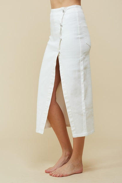 Cotton Ivory Denim Midi Skirt