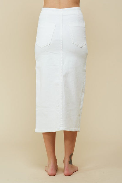 Cotton Ivory Denim Midi Skirt