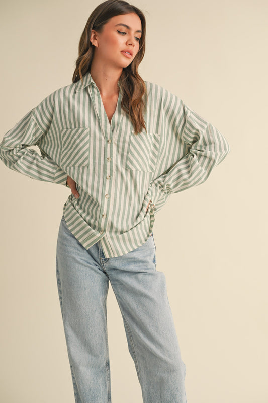 Sage Striped Buttondown Shirt