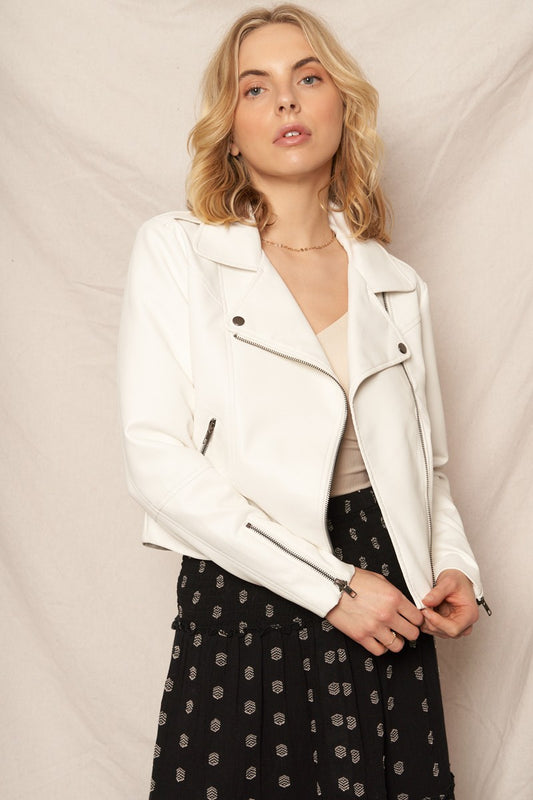 Vegan Leather Jacket (Ivory)