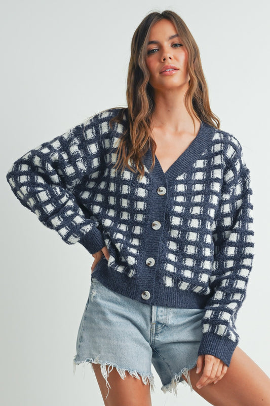 Cozy Navy Grid Cardigan