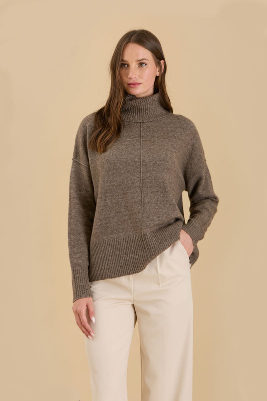 Turtleneck Knit Sweater in Mocha