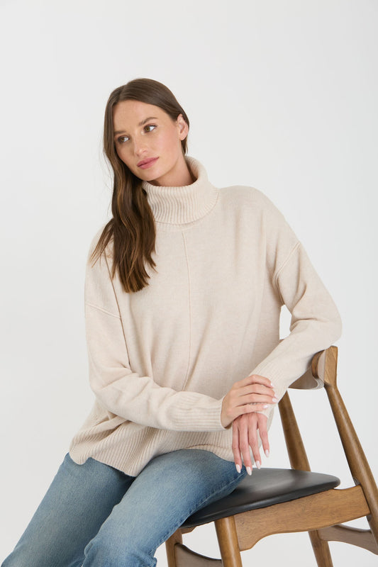 Turtleneck Knit Sweater in Oat