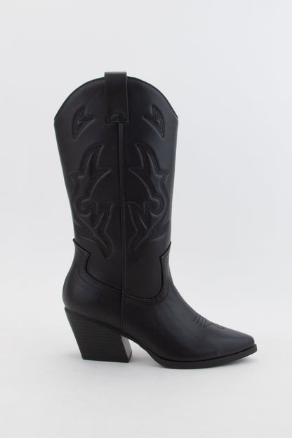 Black Embroidered Western Boots