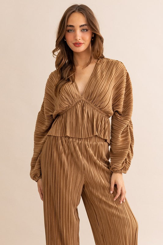 Pleated Kimono Top in Cinnamon