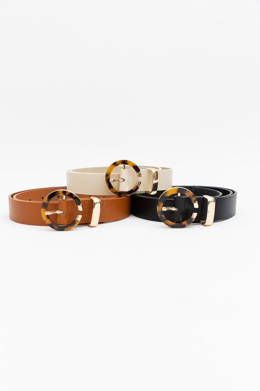 Tortoise Shell Faux Leather Belt x Ivory