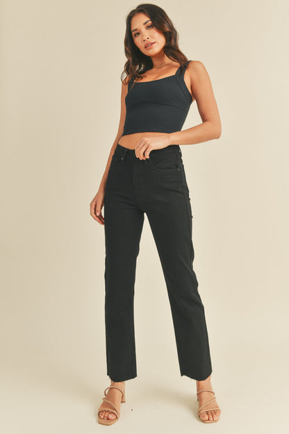 Cut Off Straight Leg Jeans in Black