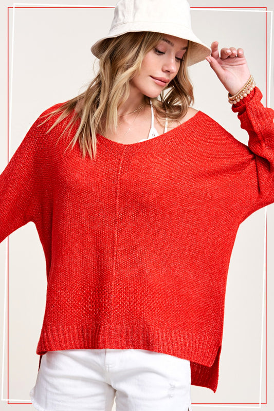 Red Ribbon Knit Top