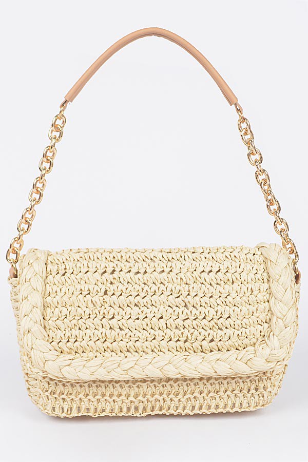 Vanilla Straw + Chain Purse