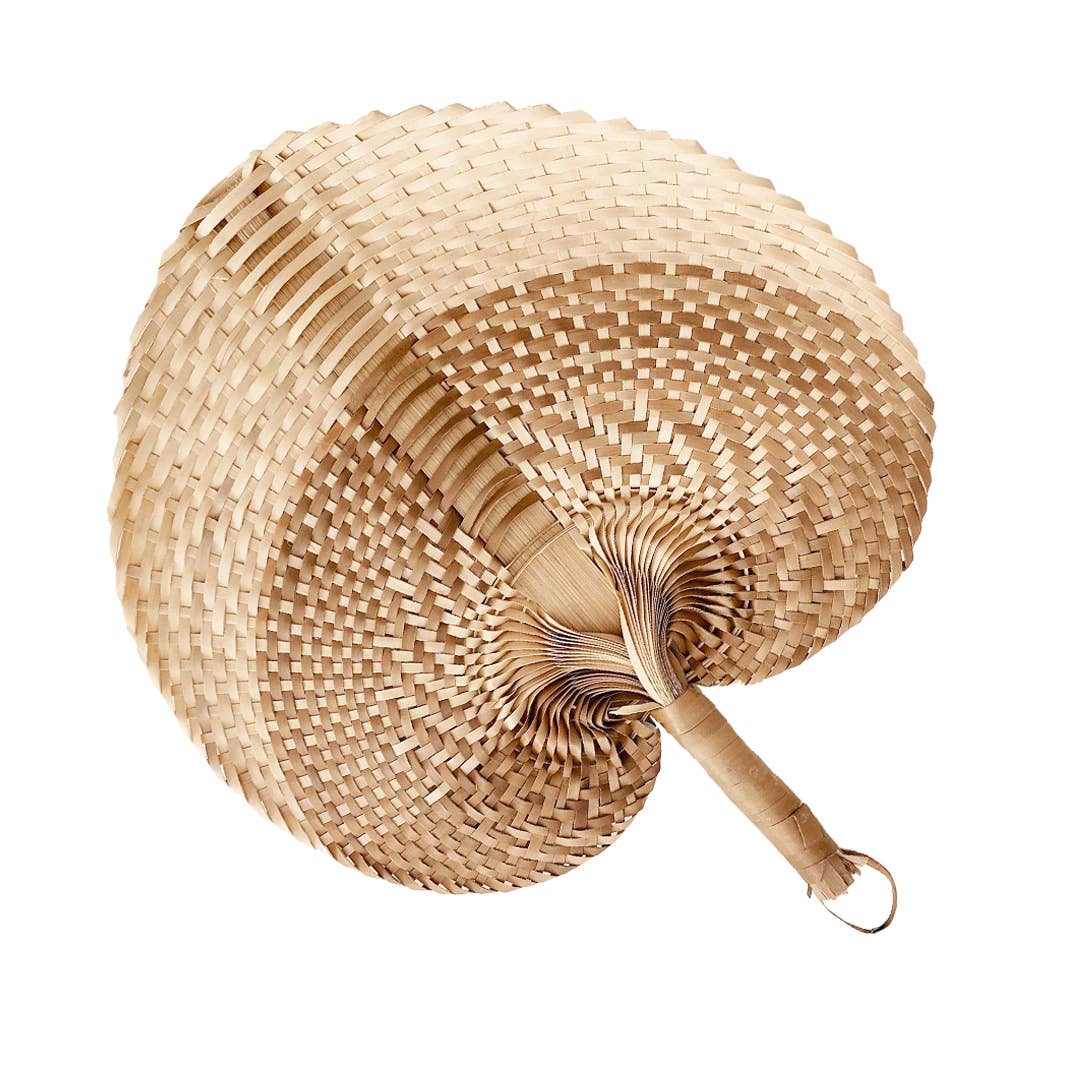 Woven Straw Hand Fan ~ Raffia Rattan Wicker