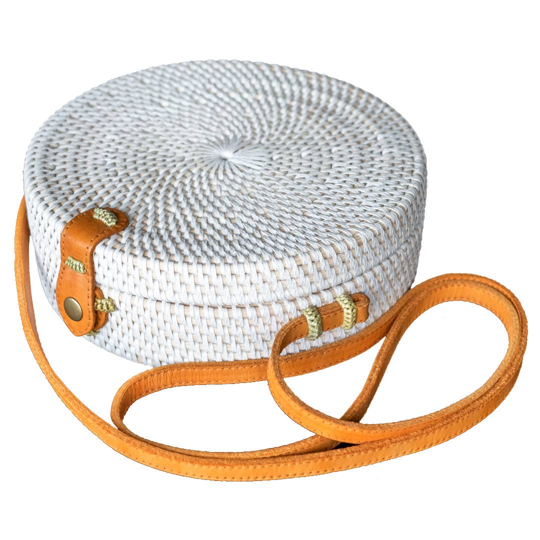 Round Ata Rattan Bag (Solid White)